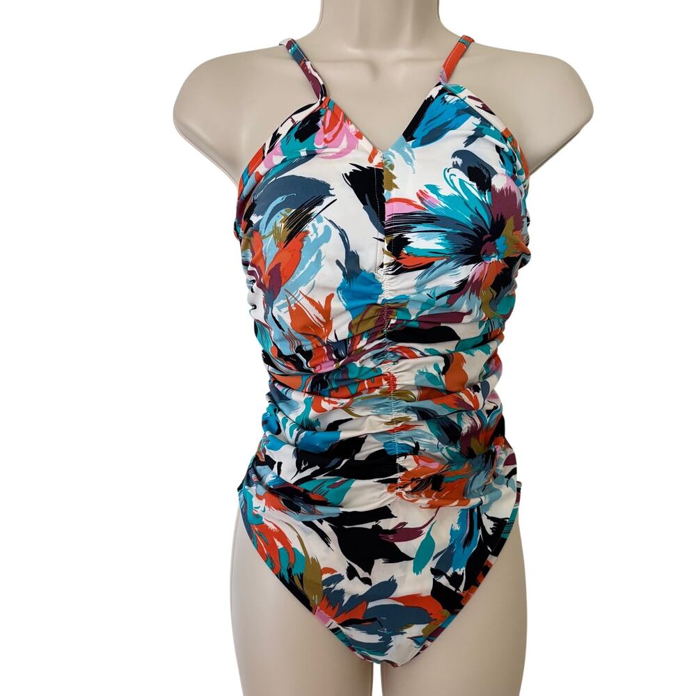 Magic Suit by Miraclesuit Tropical Watercolor Floral Ruched One Pc Swimsuit